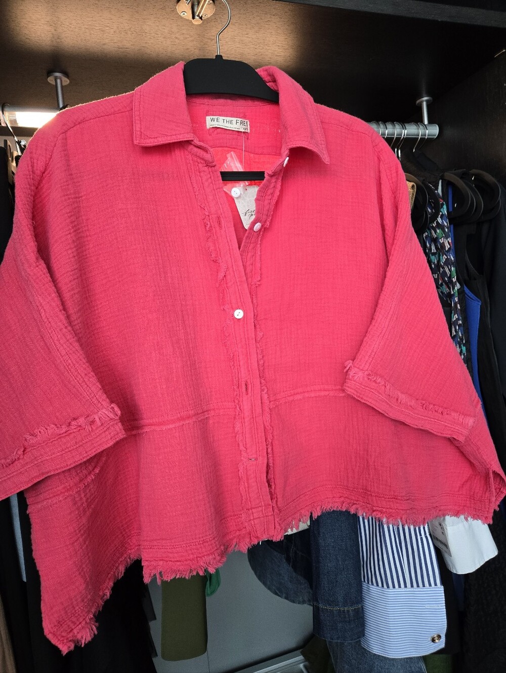 We The Free Raspberry Pink Gauze Button-Front Blouse